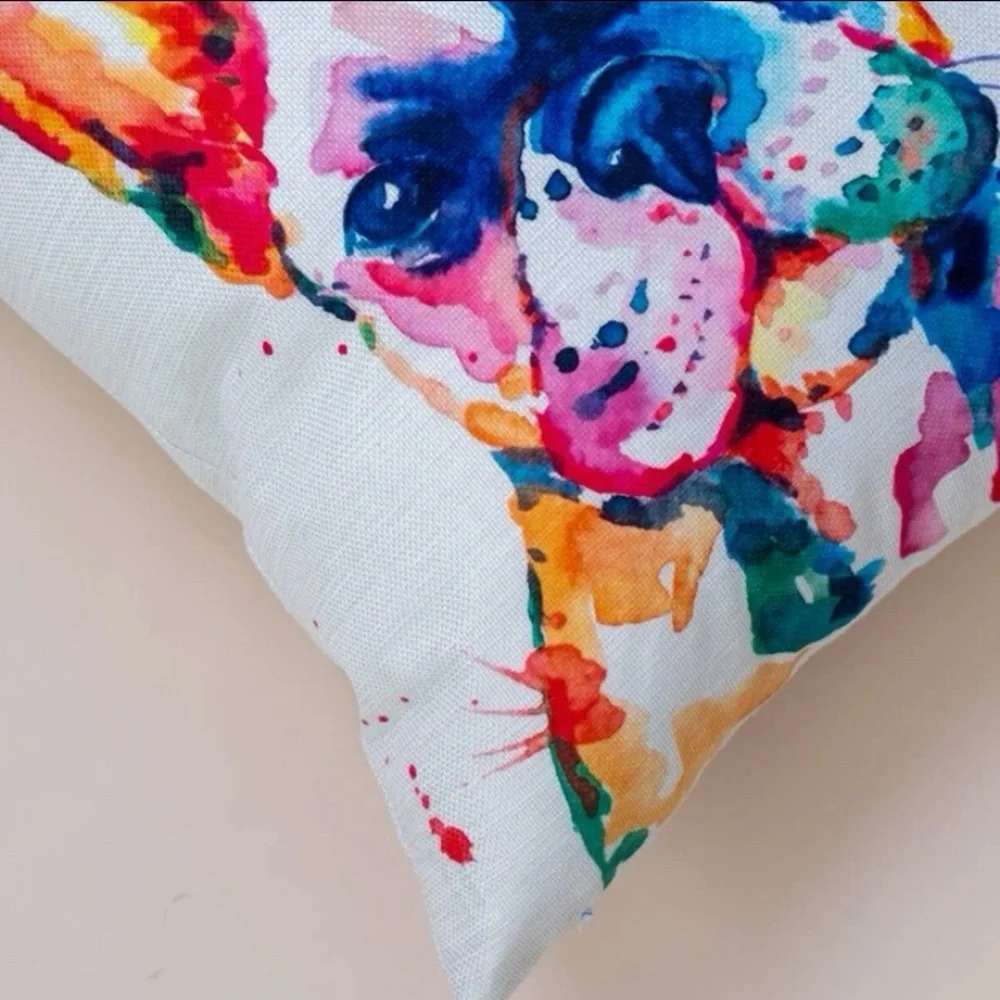 Colorful French Bulldog Throw Pillow Cover Dog Art Frenchie Decor Zip 18x18 NWT